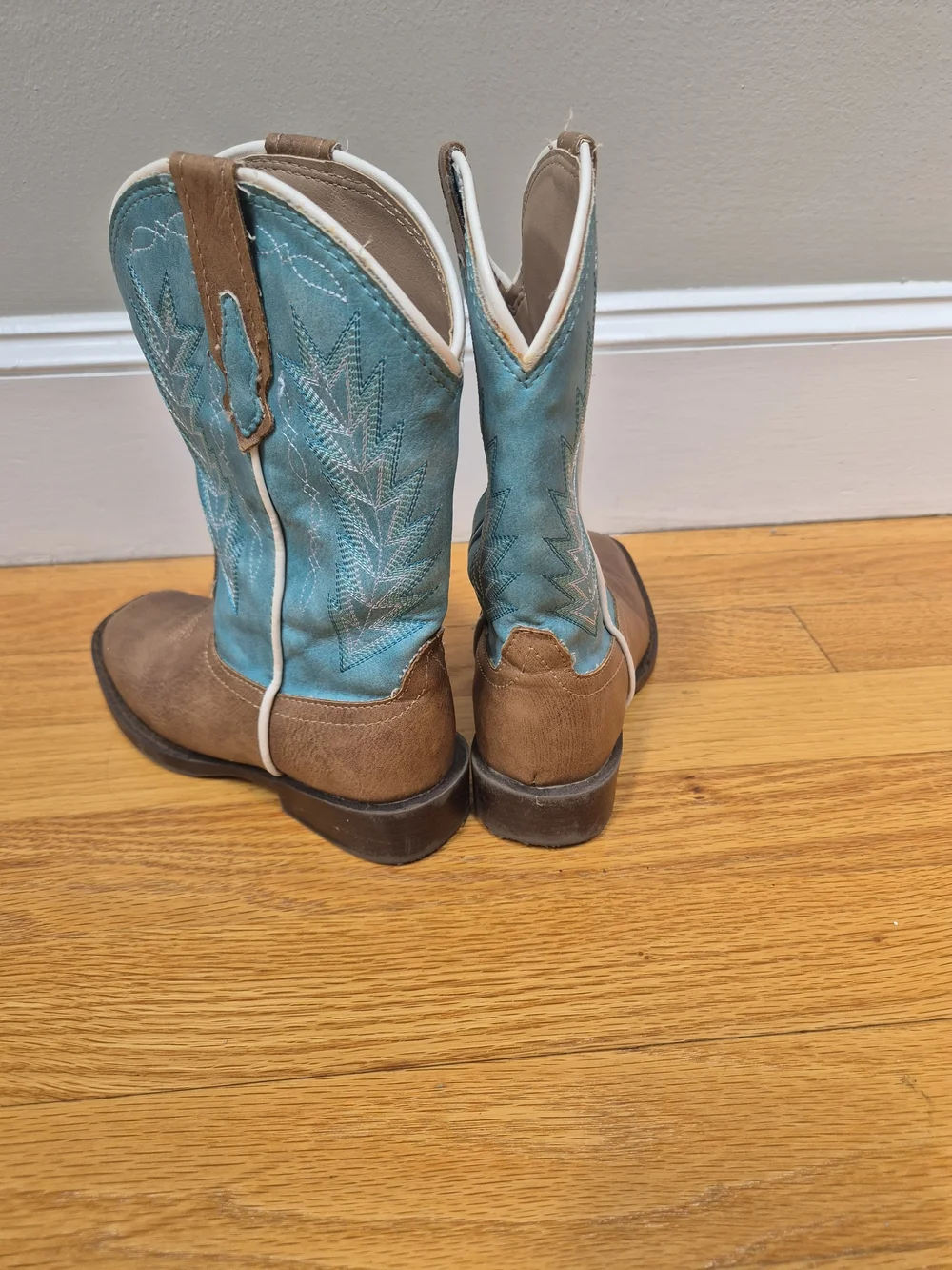 Roper Kids Billy Cowboy Boots Size 11 Blue Brown Square Toe VGUC